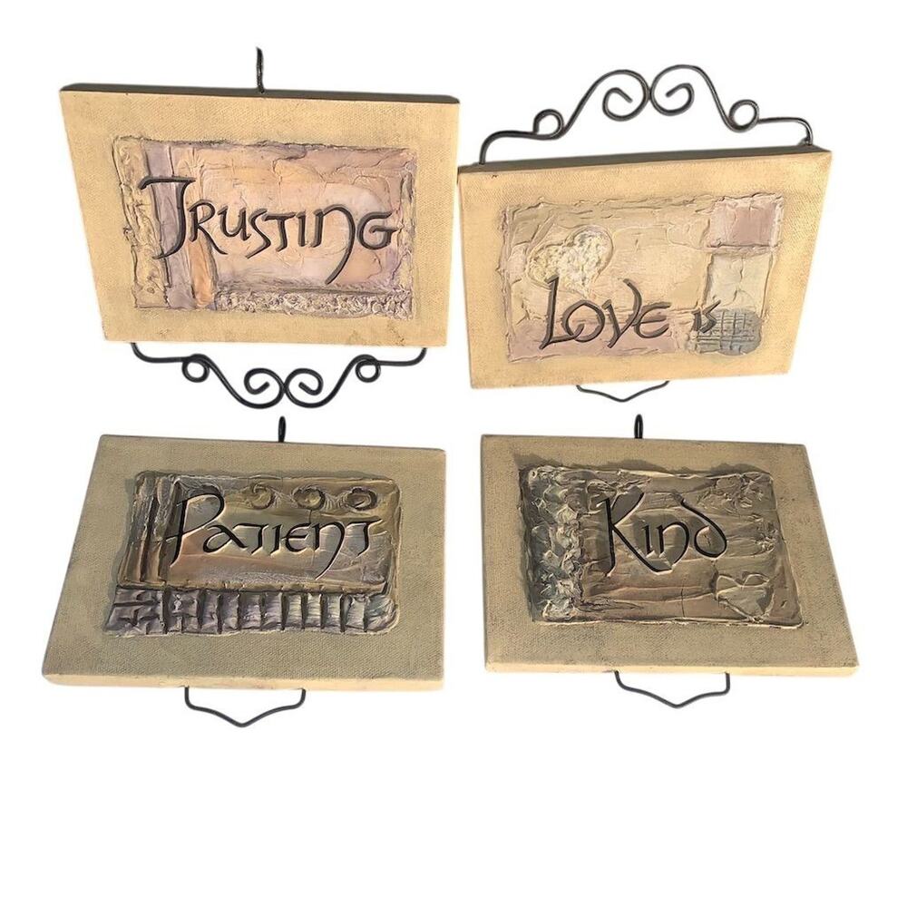 Vintage Home Interiors Love Inspirational Wall Hanging Set 4-Piece Decor